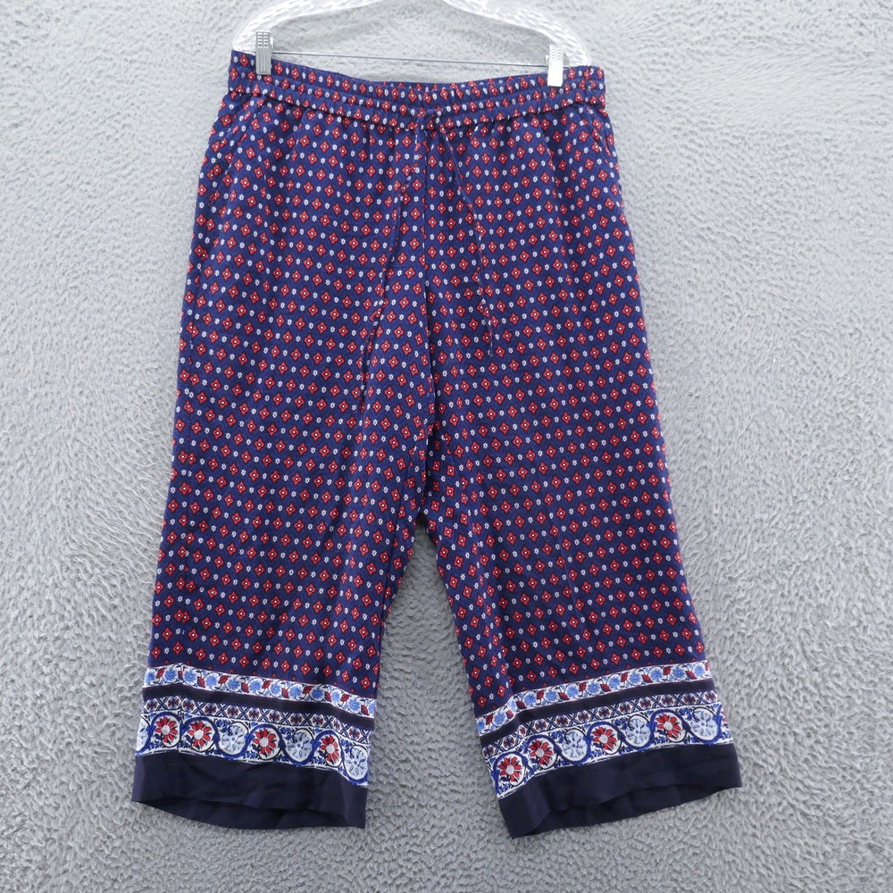 LOFT Petites Navy Blue Red Geometric Print Wide Leg Crop Pants Large Petite